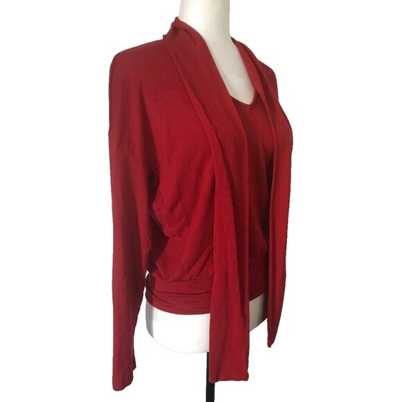 CAbi Tess Tee Top Size XS Tie V-Neck Style #3804 Red Stretchy Jersey Knit - Picture 3 of 7